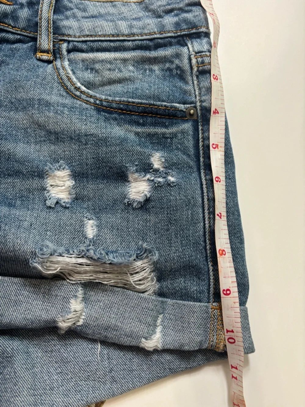Hidden Jeans Rolled-Hem Distressed Denim Shorts - Blue - Picture 5 of 6